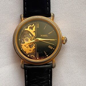 Vintage skeleton fossil watch